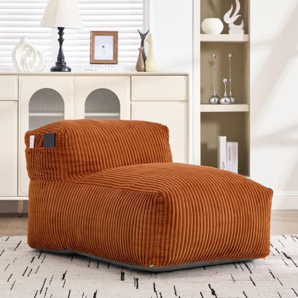 English Elm Big Corduroy Lounger Bean Bag with Ottoman Memory Foam Fill for Living Room Orange W395P435350