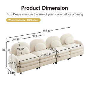 English Elm Teddy Fleece Modular Cloud Sofa Four Seat Curved Sculptural Design for Modern Living Rooms Beige White W5656S00085