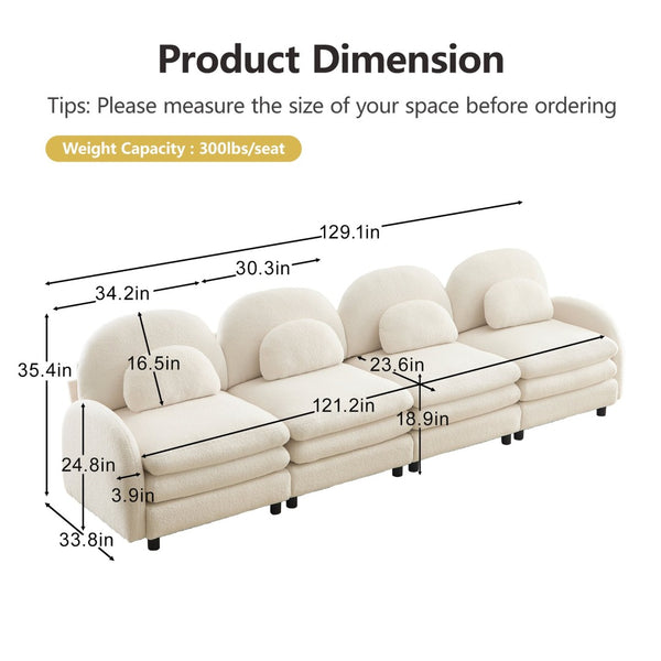 English Elm Teddy Fleece Modular Cloud Sofa Four Seat Curved Sculptural Design for Modern Living Rooms Beige White W5656S00085