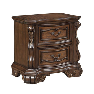 English Elm Formal Traditional Nightstand Pecan Burl Veneer Two Drawers Gold Accents Bedroom B011P458616