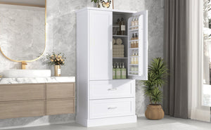 English Elm Tall Bathroom Storage Cabinet with Adjustable Shelves, Two Doors & Drawers, Space-Saving 66" Tall White N725P178675K