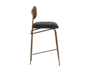 Sunpan Gibbons Mid-Century Modern Barstool - Handcrafted Leather Design with Unique Artisan Charm Antique Brass / Charcoal Black Leather