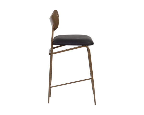 Sunpan Gibbons Mid-Century Modern Barstool - Handcrafted Leather Design with Unique Artisan Charm Antique Brass / Charcoal Black Leather