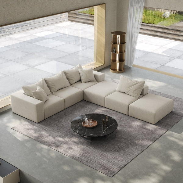 English Elm Oversized sponge cloud sofa modular 162" L-shaped sectional with chenille upholstery and 6 pillows, no-assembly comfort Beige W834S00389