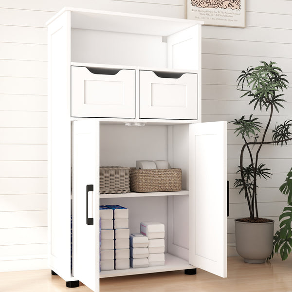 English Elm Farmhouse White Storage Cabinet with Adjustable Shelves, Double Doors, Drawers & Open Display Space W3151P288898