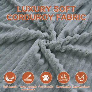 English Elm Right-Facing Chaise modular sectional sofa with plush corduroy, boneless design, converts to bed Light Gray W3565S00005
