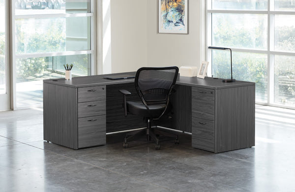 OSP Home Furnishings Napa Executive L Shaped Workstation with Locking Drawers and Integrated Wire Management NAPSGW-TYP9