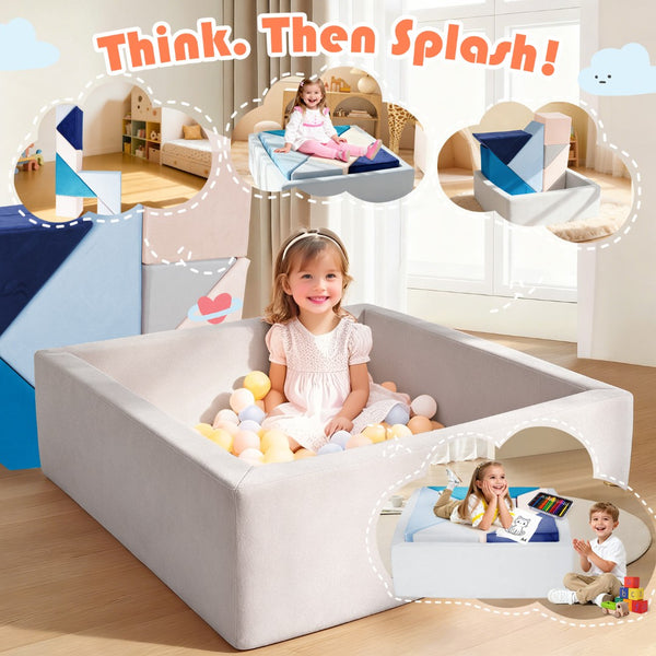 English Elm Tangram Modular Play Couch Sponge Kids Sofa Fort Builder Playroom Furniture Blue Multi T5880P493443