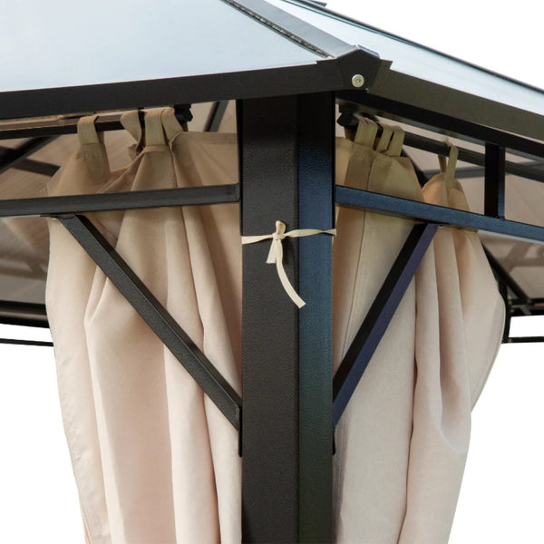 English Elm Gazebo Hardtop Outdoor Structure with Steel Roof Aluminum Frame and Privacy Curtains T3971S00181