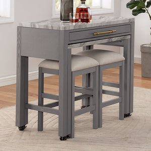 English Elm Light Gray Counter Height Table with Faux Marble Top, Slide-Out Extension, Drawer & Casters - Farmhouse Kitchen Island Stylish Storage Solution B011P232972