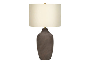 English Elm Lighting, Contemporary Grey Ceramic Table Lamp With Beige Shade & Gold Finial For Elegant Spaces B2710P220125