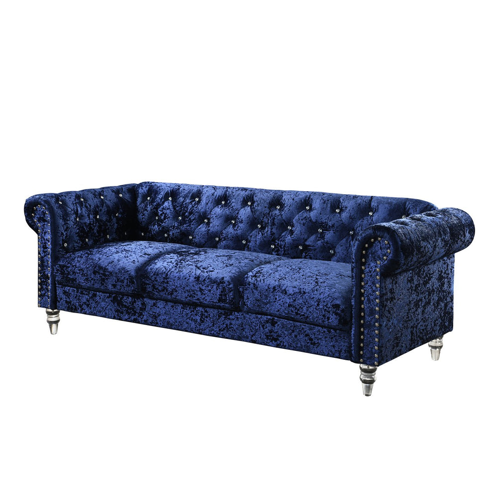 English Elm Anina Blue Velvet Sofa with Plush Foam & Fiber Fill, 100% Polyester Upholstery, Modern Accent Chair B201P299739