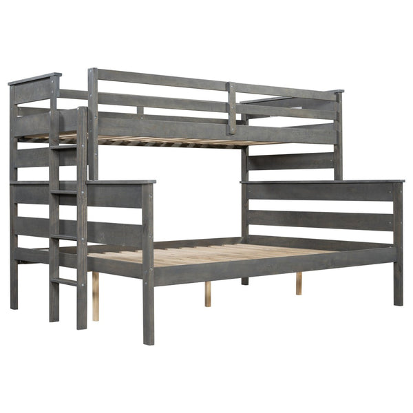 English Elm Wood Twin Xl Over Queen Bunk Bed In Gray - Stylish Space-Saving Solution For Kids & Guests! GX000446AAE-1-GIGA