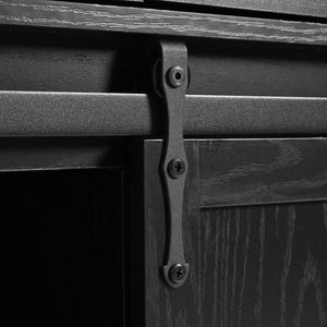 English Elm K&K 53.7" Farmhouse Kitchen Island with Drop Leaf, Sliding Barn Doors, Built-In Power & Wheels Black N707P170347B