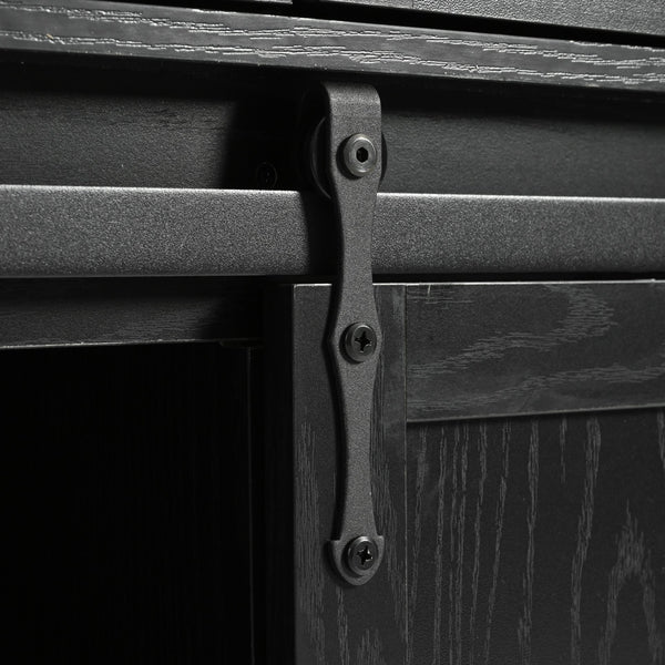 English Elm K&K 53.7" Farmhouse Kitchen Island with Drop Leaf, Sliding Barn Doors, Built-In Power & Wheels Black N707P170347B