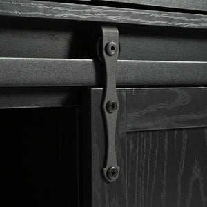 English Elm K&k Farmhouse Rolling Kitchen Island with Drop Leaf Power Outlets and Storage Cabinet Black N707S170347B