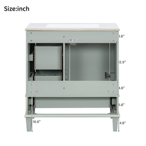 English Elm 30" Modern Bathroom Vanity with Solid Wood Frame, 3 Soft-Close Drawers and Ceramic Sink, Sleek Design Sage Green N729P170557G