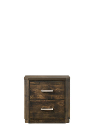 English Elm Elettra Rustic Walnut Nightstand with 2 Smooth-Glide Dovetail Drawers, Brushed Nickel Handles, Durable Finish B2726P261230