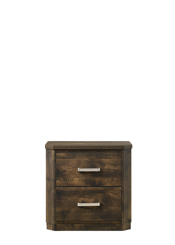 English Elm Elettra Rustic Walnut Nightstand with 2 Smooth-Glide Dovetail Drawers, Brushed Nickel Handles, Durable Finish B2726P261230