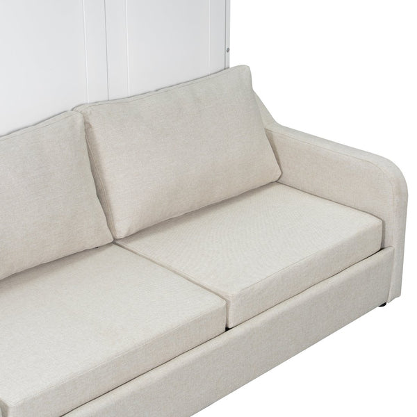 English Elm Full Size Murphy Cabinet Bed With Sofa, Built-In Storage & Led Lights - Stylish Space Saver In Beige N7090000602A