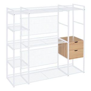 English Elm Open-Style Wardrobe Storage System with Heavy-Duty Metal Frame, Rails, Shelves & Drawers - Sleek Durable Design for Organized Living White SF000087AAK
