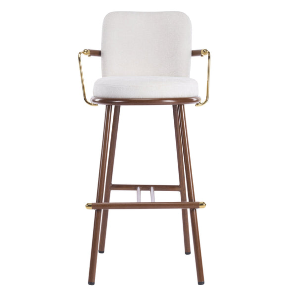 English Elm Christopher Knight Home® - Chaya Upholstered Bar Stool Set of 2 — Walnut Metal Frame, Beige Padded Seats, Gold Armrest Luxury Finish N775P340830B