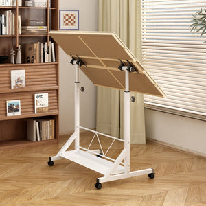 English Elm (white) Wooden Puzzle Table with Drawers Tilting Top Wheels and Protective Cover W2641P442535