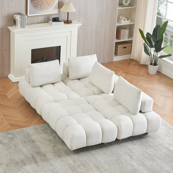 English Elm 120 Plush Teddy Sofa 120" Long Spacious 4-Seater with Solid Wood Frame, Spring Cushion Comfort Beige W1658S00065