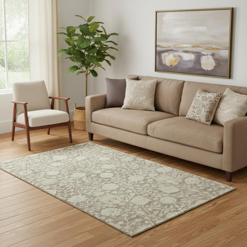 HomeRoots 5' X 8' Floral Washable Area Rug in Coffee & Beige – UV Protected, Stain-Resistant, Durable Design 684000