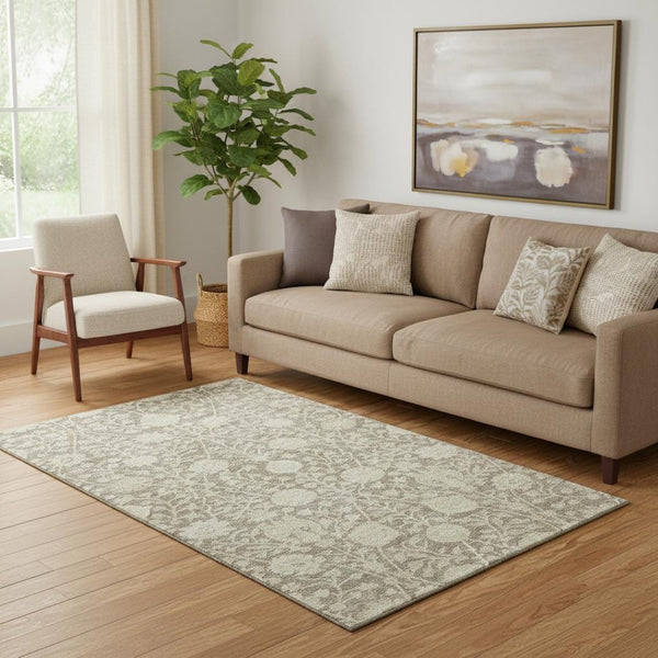 HomeRoots 5' X 8' Floral Washable Area Rug in Coffee & Beige – UV Protected, Stain-Resistant, Durable Design 684000
