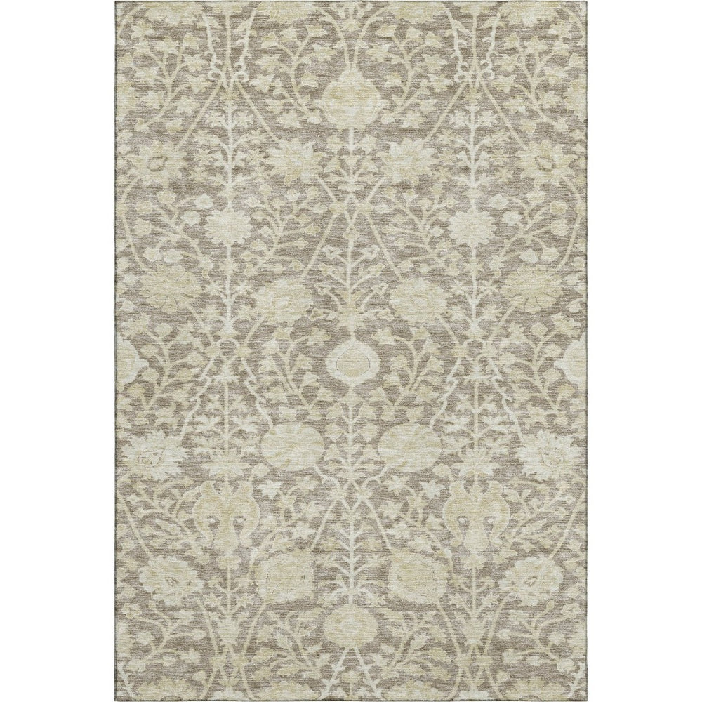 HomeRoots 5' X 8' Floral Washable Area Rug in Coffee & Beige – UV Protected, Stain-Resistant, Durable Design 684000