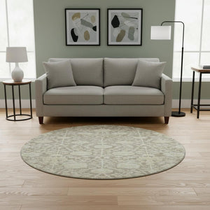 HomeRoots 8' Coffee and Beige Floral Round Rug - Washable, UV-Protected, Durable for High-Traffic Areas 684001
