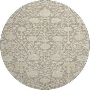HomeRoots 8' Coffee and Beige Floral Round Rug - Washable, UV-Protected, Durable for High-Traffic Areas 684001