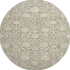 HomeRoots 8' Coffee and Beige Floral Round Rug - Washable, UV-Protected, Durable for High-Traffic Areas 684001