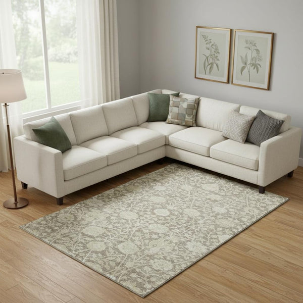 HomeRoots 9' X 12' Coffee and Beige Floral Area Rug - Soft, Stain-Resistant with UV Protection for Homes 684003