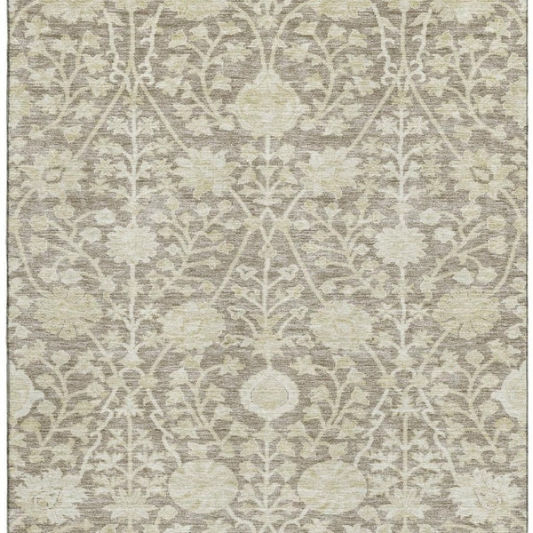 HomeRoots 9' X 12' Coffee and Beige Floral Area Rug - Soft, Stain-Resistant with UV Protection for Homes 684003