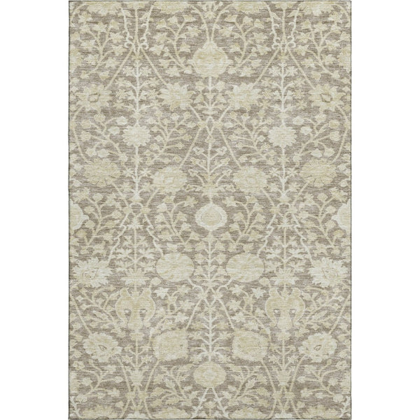 HomeRoots 10' X 14' Coffee and Beige Floral Area Rug – Washable, UV-Protected, Durable Design for Families! 684004