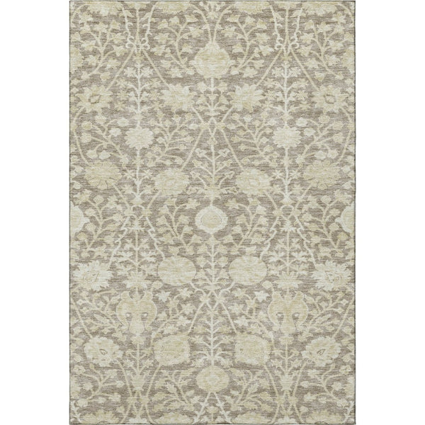 HomeRoots 10' X 14' Coffee and Beige Floral Area Rug – Washable, UV-Protected, Durable Design for Families! 684004