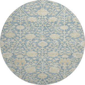 HomeRoots 8' Sky Blue Floral Round Rug - Washable, UV-Protected, Stain-Resistant for Easy Care & Style 684007