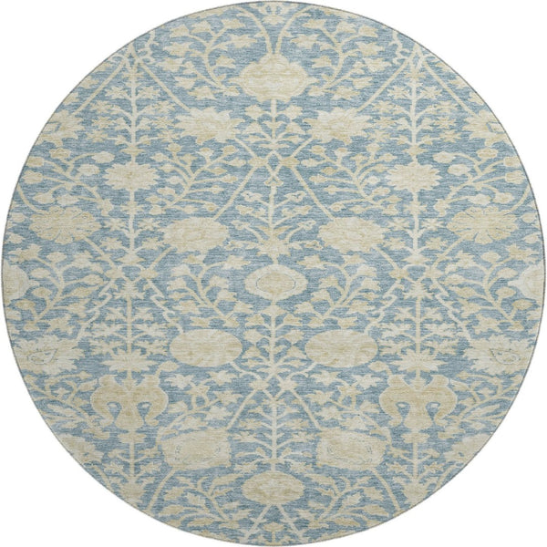 HomeRoots 8' Sky Blue Floral Round Rug - Washable, UV-Protected, Stain-Resistant for Easy Care & Style 684007