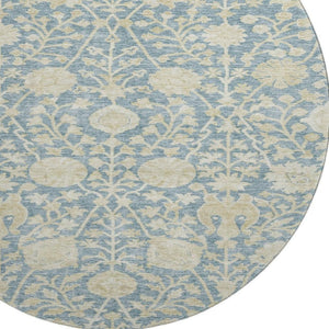 HomeRoots 8' Sky Blue Floral Round Rug - Washable, UV-Protected, Stain-Resistant for Easy Care & Style 684007