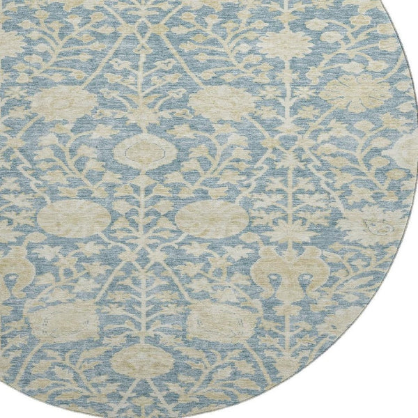 HomeRoots 8' Sky Blue Floral Round Rug - Washable, UV-Protected, Stain-Resistant for Easy Care & Style 684007
