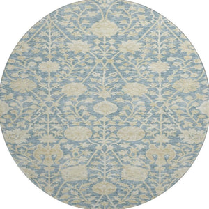 HomeRoots 8' Sky Blue Floral Round Rug - Washable, UV-Protected, Stain-Resistant for Easy Care & Style 684007