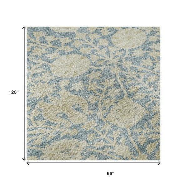 HomeRoots 8' X 10' Sky Blue & Ivory Floral Area Rug - Washable, Stain Resistant & UV Protected for Every Room! 684008
