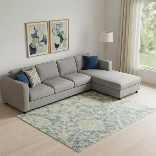 HomeRoots 9' X 12' Sky Blue Floral Area Rug – Stylish, Washable, UV-Protected Design for Busy Homes & Families 684009