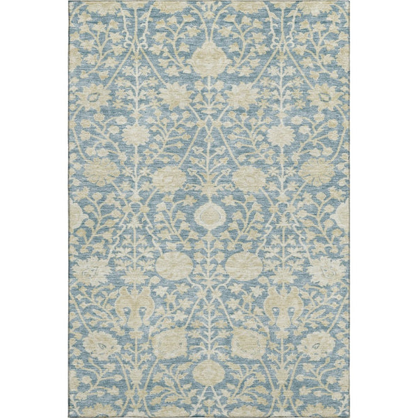 HomeRoots 10' Sky Blue and Ivory Floral Area Rug - Washable, UV Protected, Stain Resistant for Family Spaces 684010