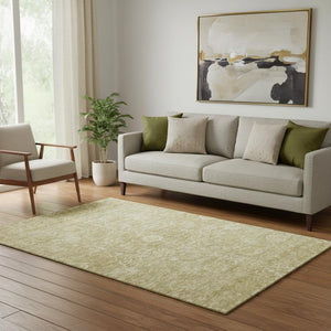 HomeRoots 5' X 8' Tan and Beige Floral Area Rug - Durable, Washable, UV-Protected, Perfect for Busy Homes! 684012