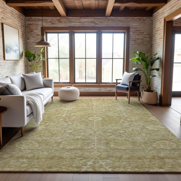 HomeRoots 5' X 8' Tan and Beige Floral Area Rug - Durable, Washable, UV-Protected, Perfect for Busy Homes! 684012