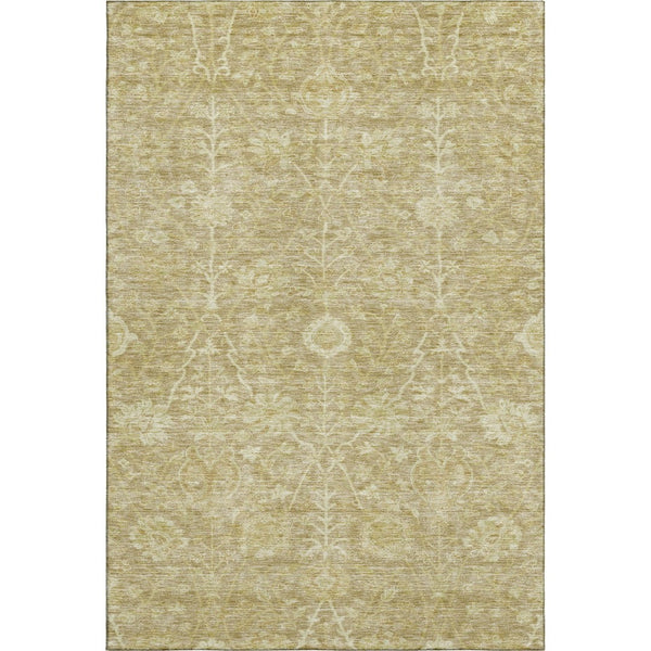 HomeRoots 5' X 8' Tan and Beige Floral Area Rug - Durable, Washable, UV-Protected, Perfect for Busy Homes! 684012