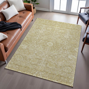 HomeRoots 5' X 8' Tan and Beige Floral Area Rug - Durable, Washable, UV-Protected, Perfect for Busy Homes! 684012